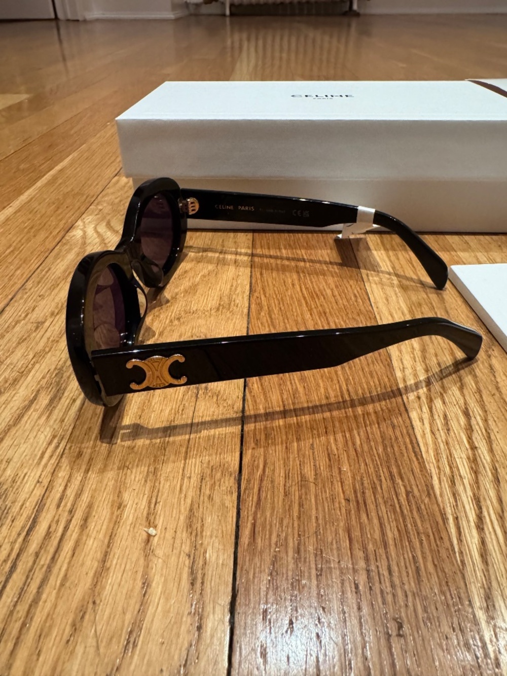 CELINE - Triomphe 52mm Oval Sunglasses - Shiny Black Blue - Picture 11 of 14